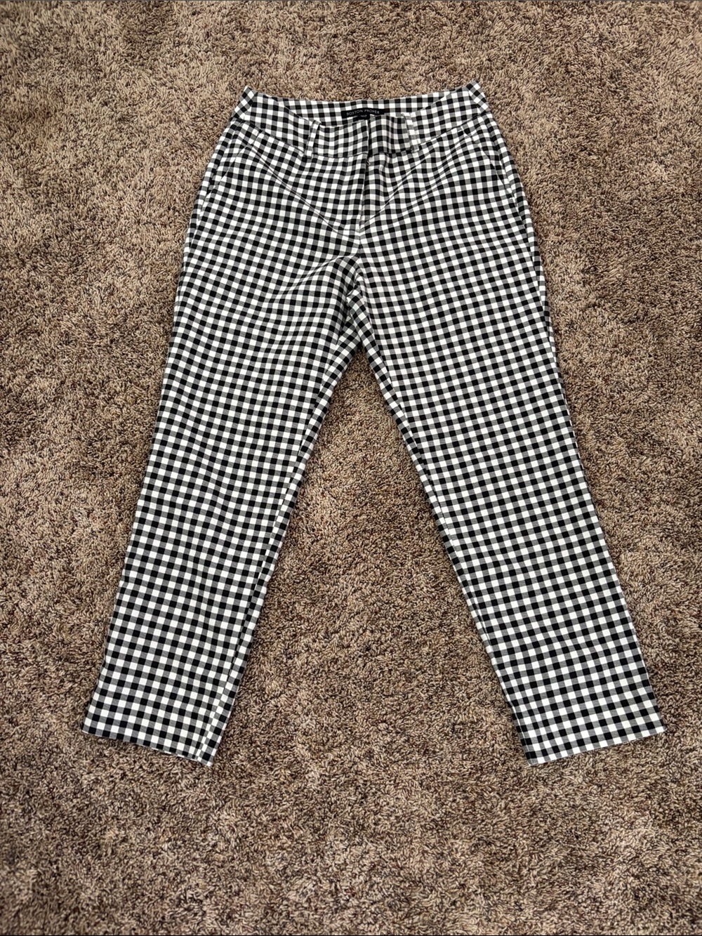 Boston Proper Black & White Gingham Cropped Pants
